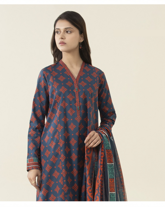 3 Piece Printed Lawn Suit - Sapphire (Unstitched)